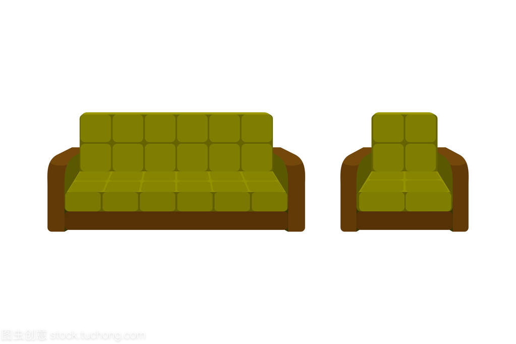 彩色的图标,椅子和沙发。住宅室内设计的家具收藏